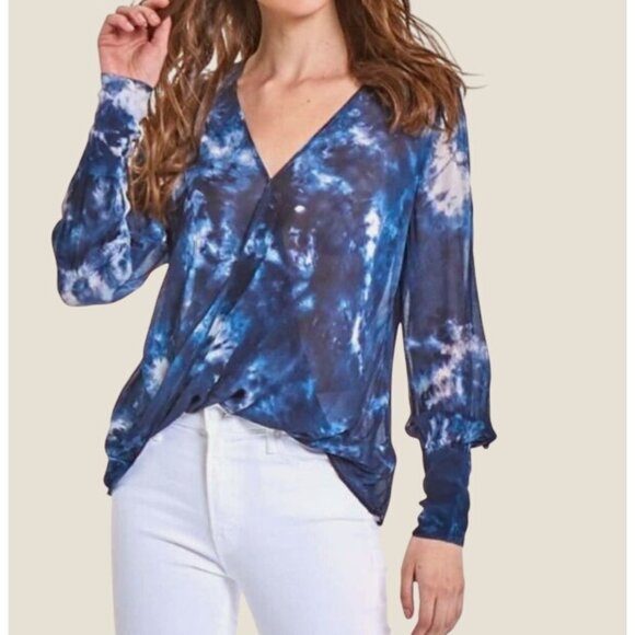 YFB Young Fabulous & Broke Jonnie Tie Dye Long Cuffed Sleeve Wrap Blouse Size M - Picture 1 of 10
